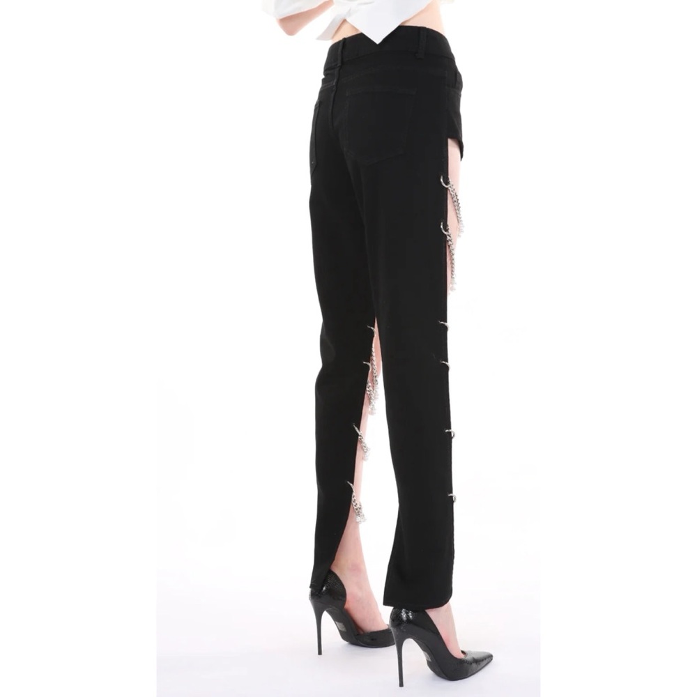 Beulah Style Chain Linked Pearl Embellished Cutout Denim Pants - Picture 5 of 16